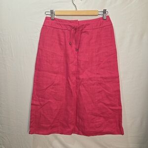 100% Linen Bright Pink Skirt Size 0 Tie Detail Hook & Zip Closure Mid Length